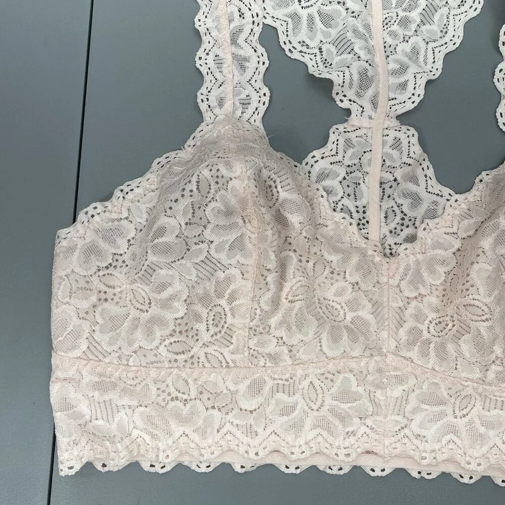 Felina Bra Light Pink Wireless Unlined Racerback Coquette Bralette Floral Lace M